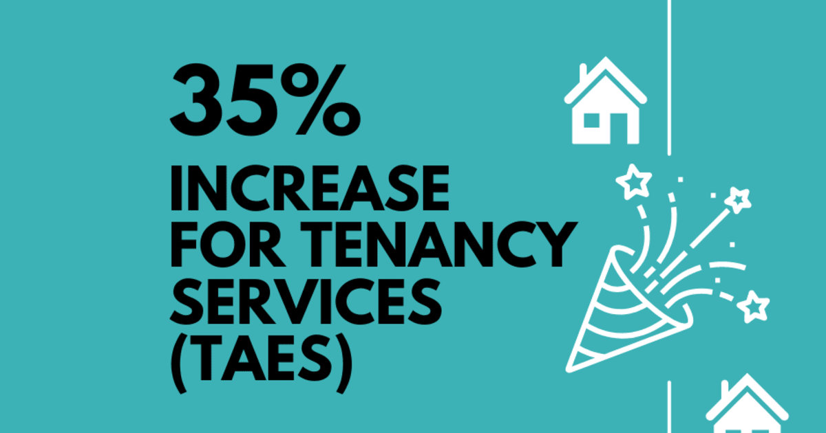 Celebratory looking graphic stating "35% Increase for Tenancy Services (TAES)"